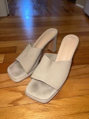 SHEIN Cream Knit Block Heel Slide Sandals